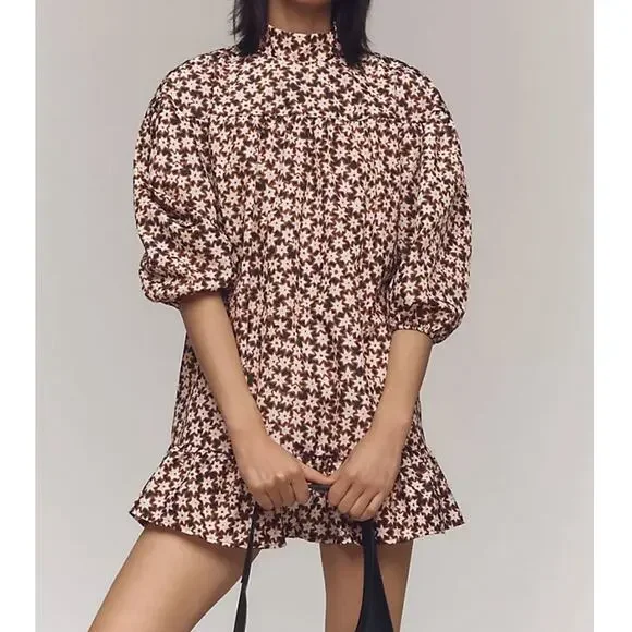 By Anthropologie Long Sleeve Mock Neck Swing Mini Dress with Stars • Size XSP - Picture 1 of 3